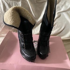 Faux leather shearling buckle boots